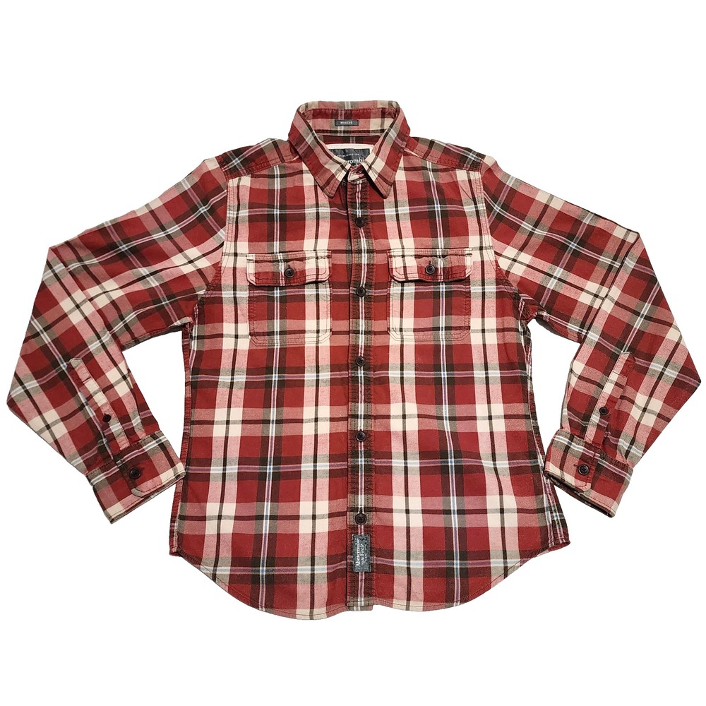 Abercrombie Fitch Flannel Shirt Mens Medium Muscle Fit Button Plaid Lumberjack
